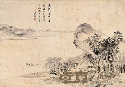 陆灿 1749年作 柳溪垂钓 立轴 26×37cm