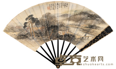 吴石僊 1902年作 山水 成扇 18×51cm