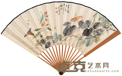 王雪涛 1942年作 花卉草虫 成扇 18×48cm