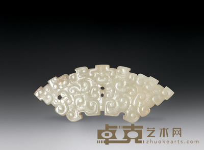 汉 白玉勾云纹璜 长7.5cm