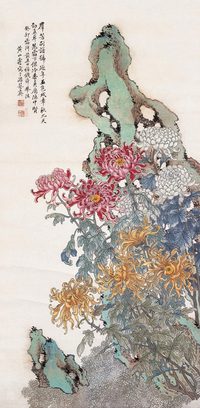 黄山寿 1903年作 菊石 立轴