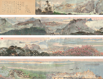 吴冠中 约1973-1974年作 长江万里图 油画长卷