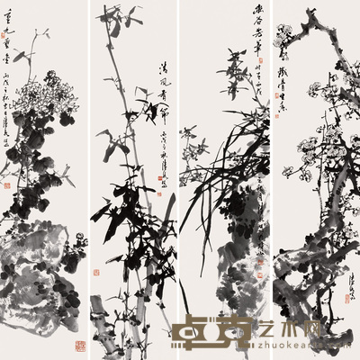 陆如 2006年作 君子风韵 136×34cm×4