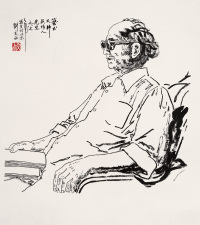刘文西 1987年作 吴作人像 镜心