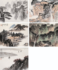 陆俨少 谢稚柳等 1976年作 山水花卉 册页（十二开选五）