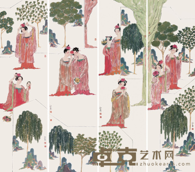 韦红燕 2006年作 簪花图 136×34cm×4