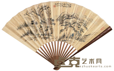 陆恢 松间行吟图 成扇 18×49cm