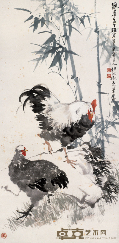 韩敏 1981年作 竹鸡 立轴 101.5×50cm
