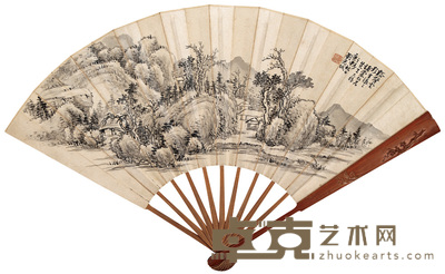 刘光城 1920年作 溪声云影 成扇 20.5×55cm