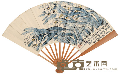 凌文渊 1929年作 水仙 成扇 19×54cm