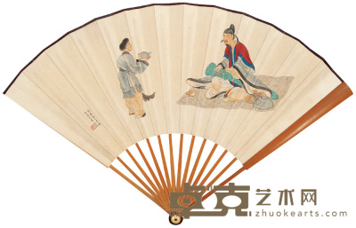 叶昀 1933年作 人物 成扇 19×50cm
