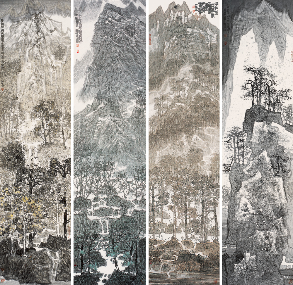 周石峰 2006年作 山水 四屏