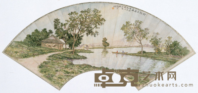 颜文樑 1947年作 扇面风景 23.5×50cm
