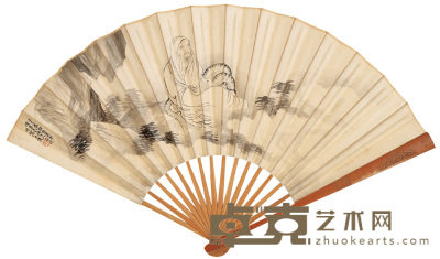 贺天健 1929年作 罗汉 成扇 23.5×65cm