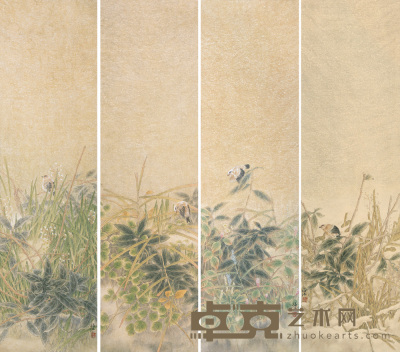 韩福江 2006年作 四季花鸟 136×34cm×4