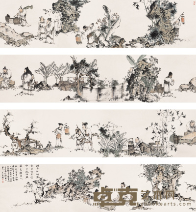 张文江 2006年作 秋园雅集 通景册页 37×800cm