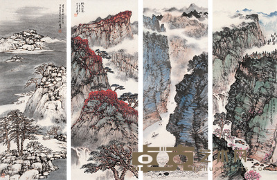 张尔宾 2005年作 四季山水 四屏 93×34cm×4