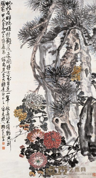 赵云壑 1934年作 松菊犹存 立轴 149×80cm