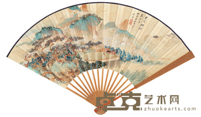 吴镜汀 没骨山水 成扇 18×50cm