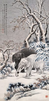 马骀 1930年作 雪象图 立轴