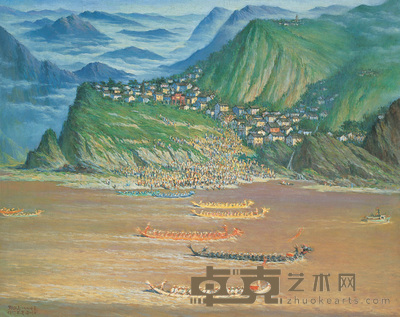 邓绍义 1993年作 姊归龙舟赛 80.5×100cm