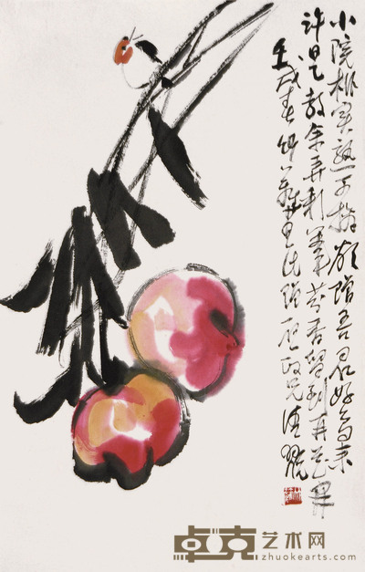 孙竹篱 1982年作 桃实图 立轴 67×42cm