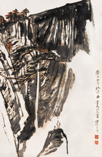 何海霞 华山西峰观瀑 立轴