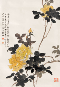 赵蕴玉 1983年作 月季 立轴