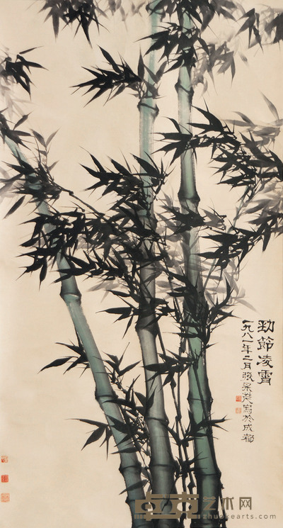 张采芹 1981年作 劲节凌霄 立轴 180×97cm