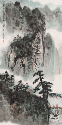 黄纯尧 1998年作 溪桥古寺荡钟声 立轴