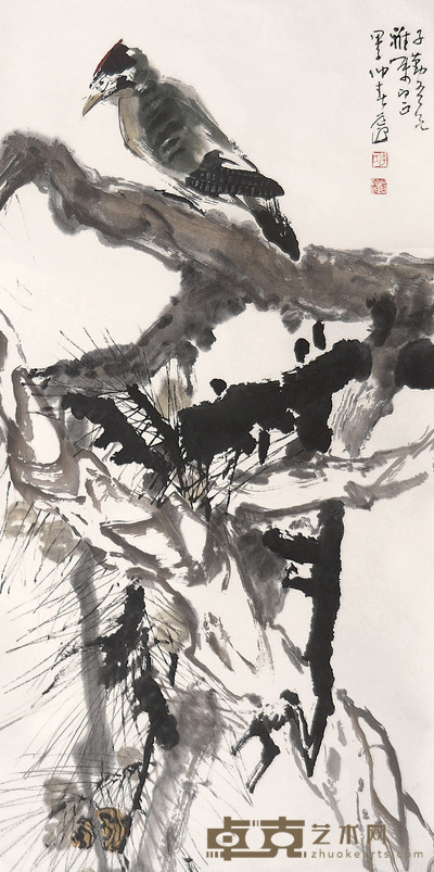 李道熙 1984年作 松树小鸟 立轴 95×47cm