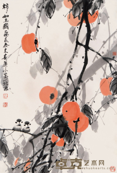 刘春华 2005年作 柿柿如玉图 立轴 99×68cm