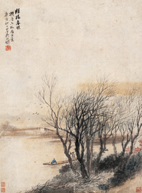 吴石僊 1890年作 绿杨春晓 镜心