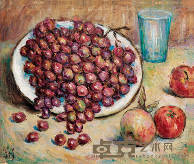 胡善余 葡萄与玻璃杯 34.5×40.5cm