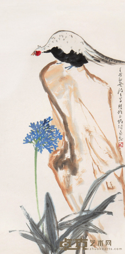 李琼久 1982年作 花鸟 立轴 136×68cm
