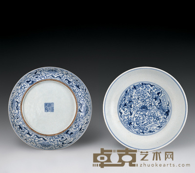 清道光 青花花卉纹盘（二件） 直径19.2cm