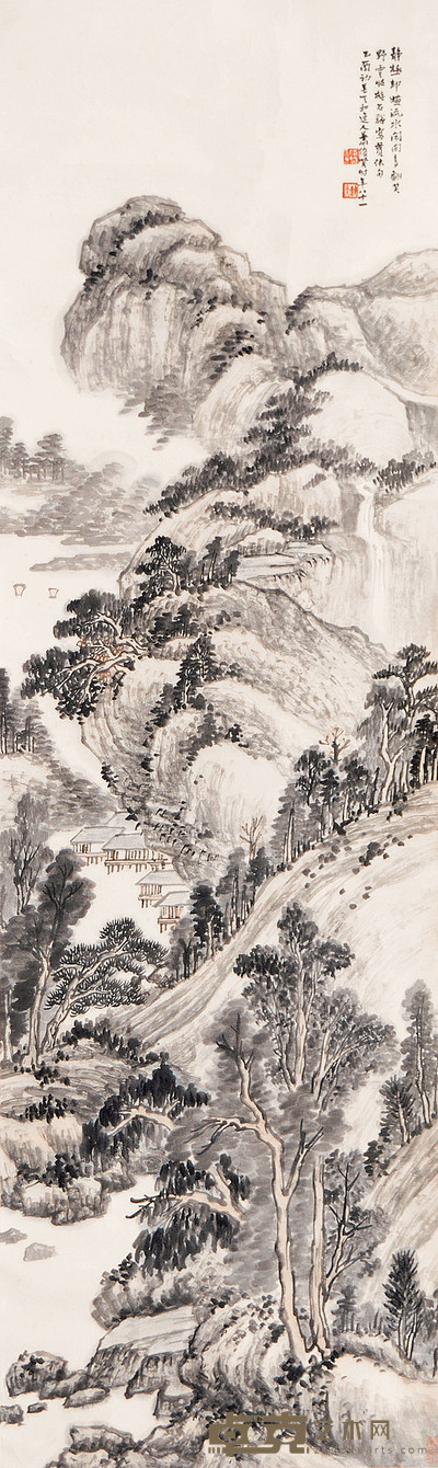 萧俊贤 1945年作 山静野云忙 立轴 161×49cm