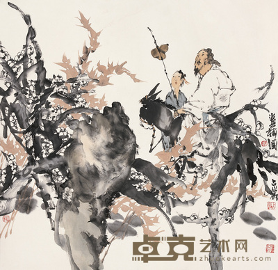 梁占岩 赏梅图 轴 68×68cm
