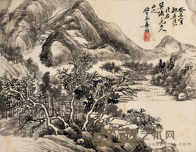 姜筠 山庄图 轴 20×26cm