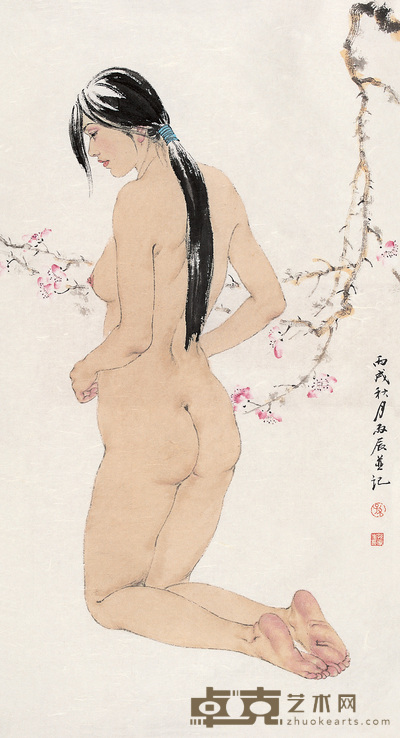 孙震生 2006年作 花影少女 镜心 95×51cm