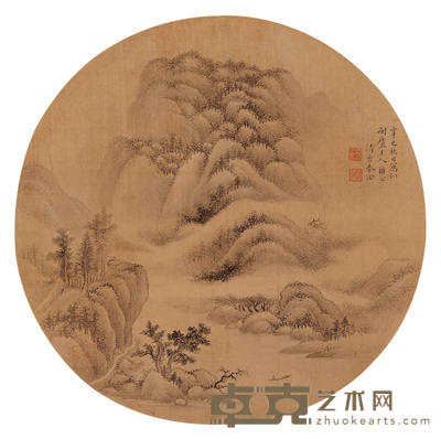 秦淦 山水 团扇轴 