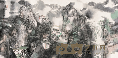 茹峰 2003年作 山村新绿 镜心 68×136cm