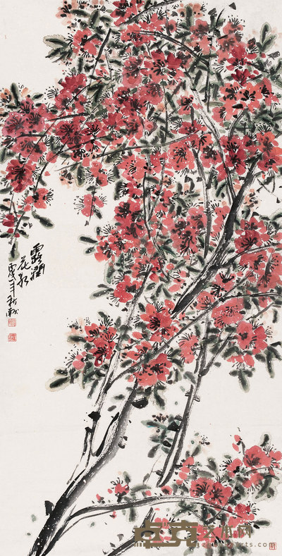 张秋献 2006年作 露润花红 镜心 136×69cm