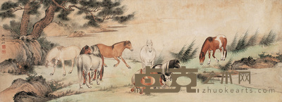 朱庆棋 八骏图 横幅 23×62.5cm