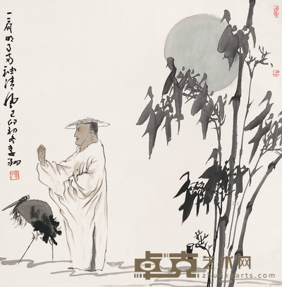 李翔 1999年作 一肩明月，两袖清风 轴 66×65cm