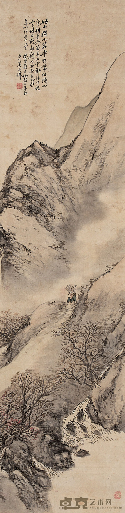 吴石僊 1913年作 山水 轴 115×29cm