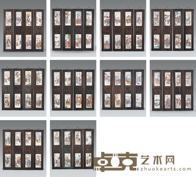 三国演义四十条屏瓷板 103.5×26.5cm×40