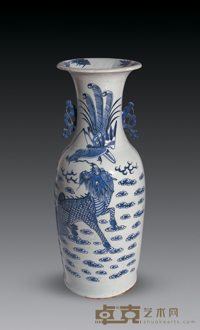 清 青花上凤下骐 高58.5cm；直径20cm