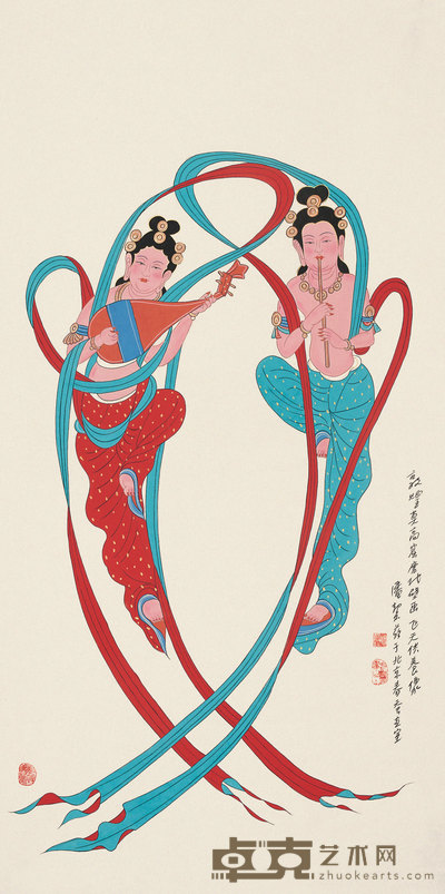 潘洁兹 飞天供养像 镜心 133×66cm