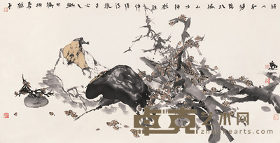 梁占岩 梅鹤相伴 镜心 68×136cm